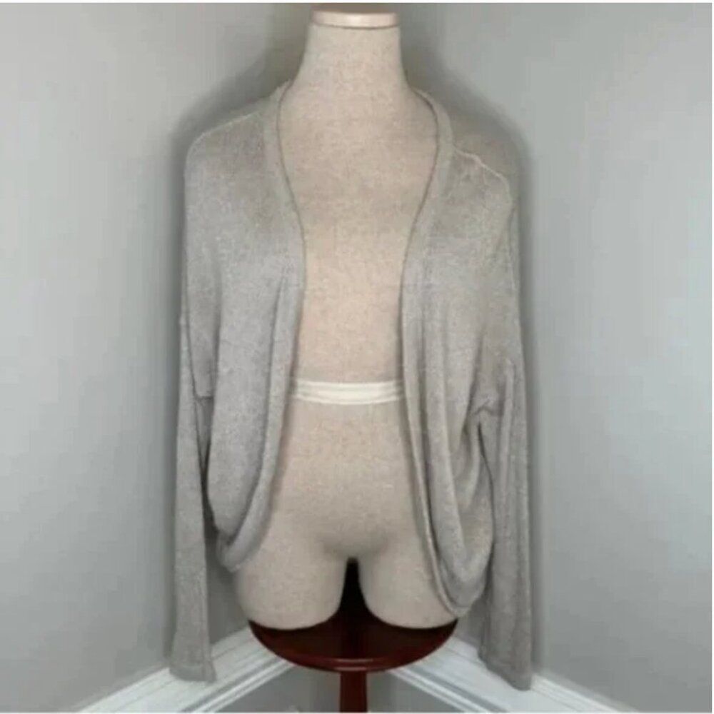 AG Adriano Goldschmied Tan with Gold Metallic Flecks Open Front Cardigan Small